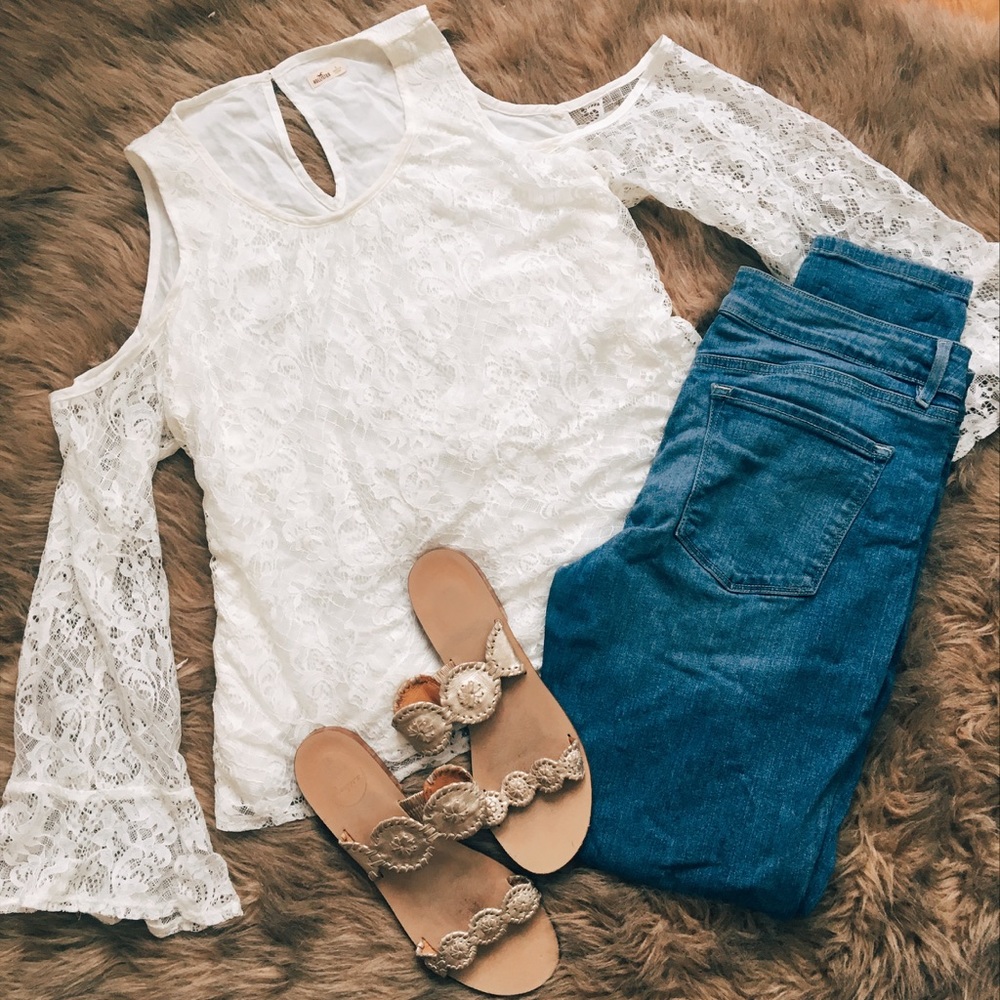 Hollister White Lace Cold Shoulder Blouse